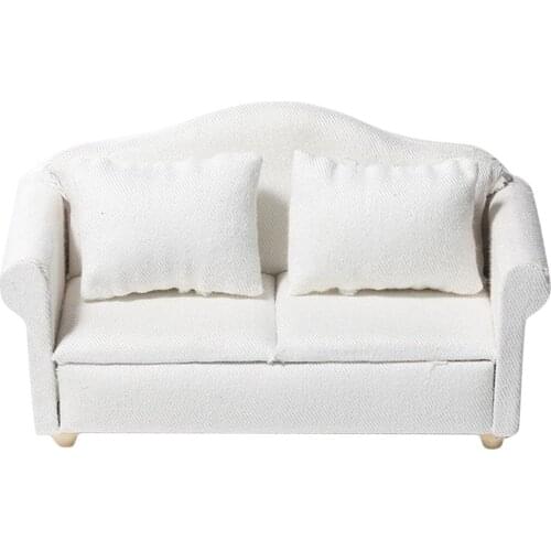 Handcrafted White 1:12 Wooden Double Sofa Love Seat Dollhouse Miniatures Furniture Living Room