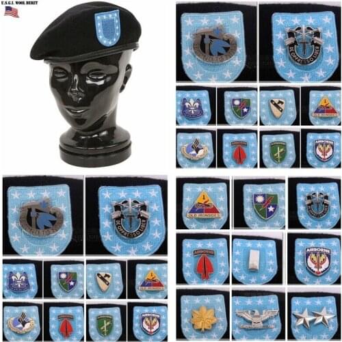 US Army Special Forces GROUP Wool Black Beret Hat With Metal Insignia Military Cap Military