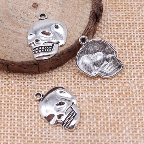 Free shipping 50pcs 21x16mm antique silver Skull charms diy retro jewelry fit Earring keychain hair card pendant accessories