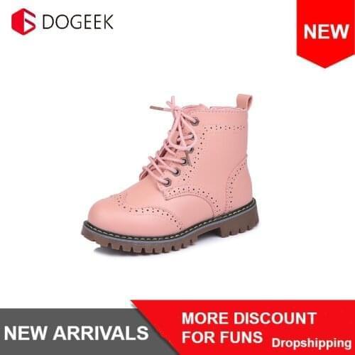DOGEEK Girls Martin Boots Shoes For Girls Children Warm Boots Fashion Soft Bottom Boys Girls Boots Fur Non-slip Kids Sneakers