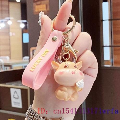 PVC Cattle Doll Keychain Cut Gift Keyring Anime Key chain Women Cartoon Kawaii Men Decorations Silica gel Cute Bag Pendant