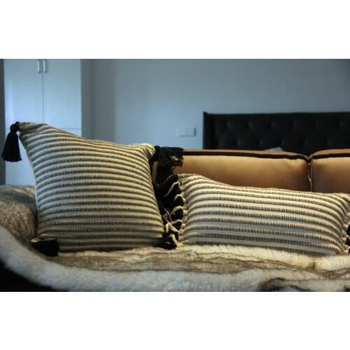 Decor Knitted Cushion Cover Black Stripe Tassel Design Pillowcase Super Soft Sofa Car Nordic Throw Pillow Cover Case
