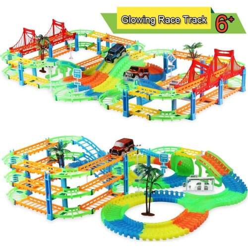 Children Magic Glowing Rail Car Flexible Track Car Toys Racing Bend Railway Model Flash Light DIY Toy Kids Gift Glow In The Dark