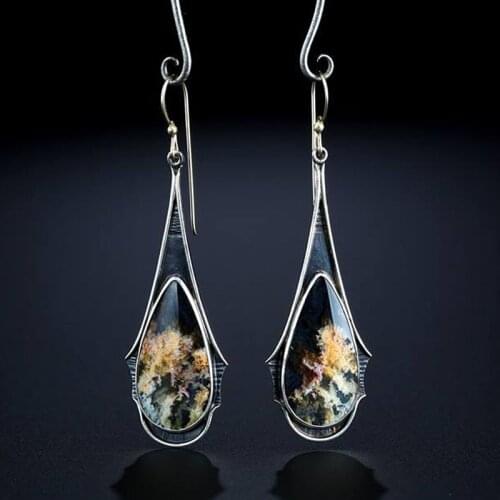 Elegant Vintage Multicolored Long Earrings For Women Resin Jewelry Accessories Ear Hook Boho Water Drop Fire Earrings O3D332