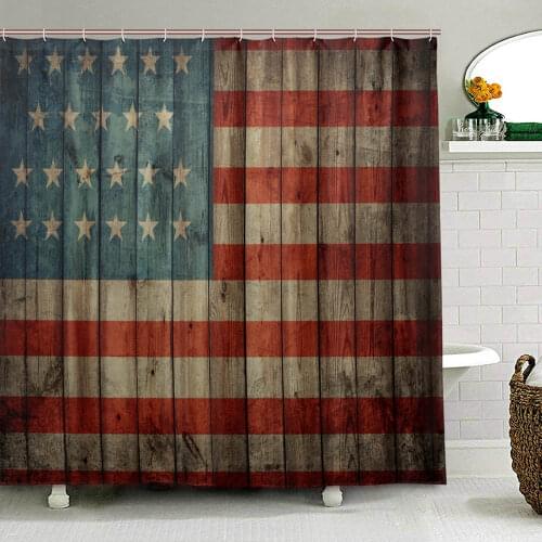USA Flag Shower Curtain Fourth of July Independence Day Painted Old Wooden Rustic Background Patriot Polyester Bathroom Curtain