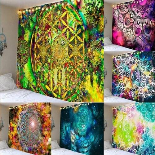 Indian Mandala Tapestry Pearl Elephant Art Wall Hanging Sun and Moon Meditation Chakra Tapestries for Living Room Decor Bohemian