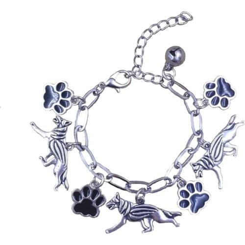 2021 Retro Antique German Shepherd Welsh Corgi Schnauzer Pumi Stainless Steel Charm Chain Bracelets Dog Animal Men Women SB008