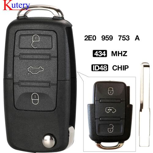 Kutery Upgraded Folding Remote Key Fob 3 button 434MHz ID48 chip hu64 blade for vw Volkswagen Crafter 2E0 959 753 A