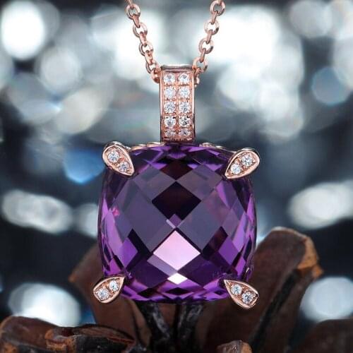 Fashion Simple Square Pendant Necklace Inlay Purple Crystal Zircon Charm Clavicle Chain Womens Wedding Party Jewelry Gifts
