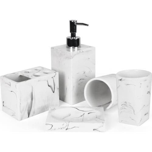 5PCS Creative Resin Bathroom Accessories Set Lotion Dispenser Soap Pump Toothbrush Holder Soap Dish for Bathroom