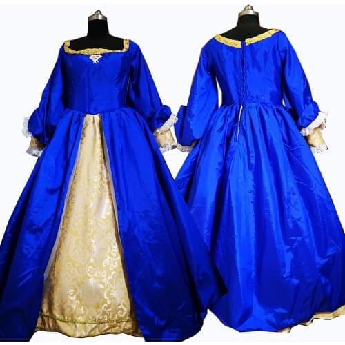 2019 New blue with golden Halloween Cosplay dress Colonial Georgian Renaissance Gothic Historical dress D-258