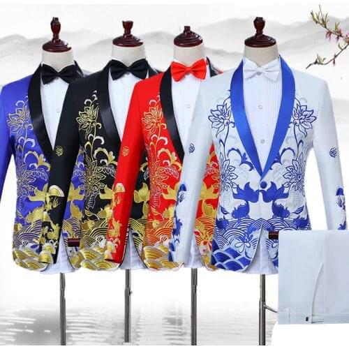 New Singers Stage Clothes Mens Chinece Style Pattern Male Performance Suits Celebration Outfits Host Set Men Stage Wear VDB862