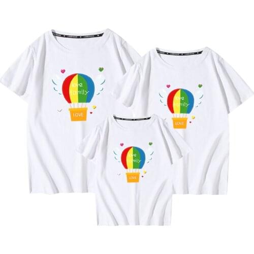 New Summer Baby Tops Matching Clothes Hot Air Balloon Print T-shirt Family Tees T Shirt Casual White Short Sleeve Women Boys