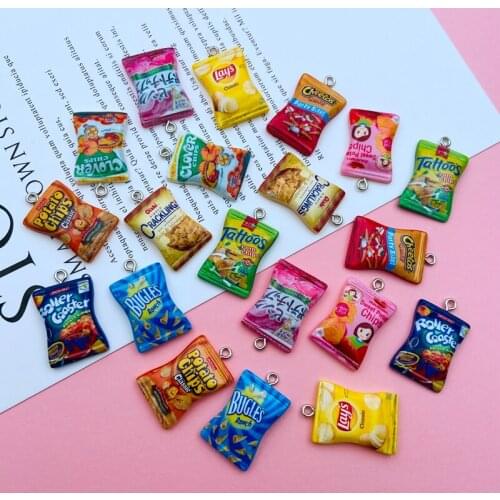 10pcs Resin Adorable Miniature Potato Chips Charm Kawaii Pendant for Necklace, Keychain, Jewelry Earring, Scrapbooking, DIY