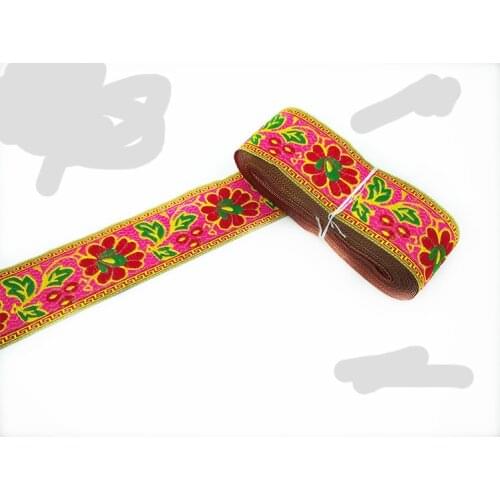 Peachpuff Background Embroidered Ribbon 2" 5cm 7Meter/lot High quality Woven Jacquard Ribbon straps and belt lace