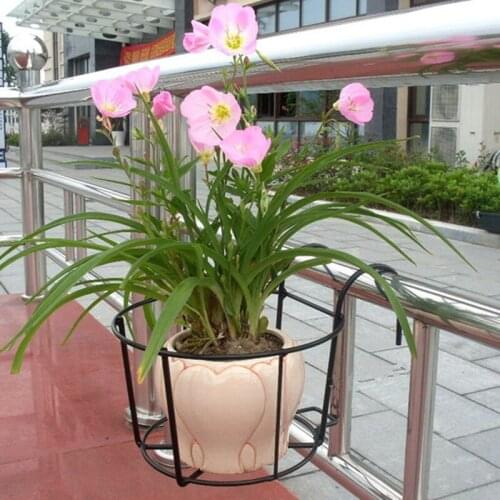 Hanging Plant Iron Racks Balcony Round Flower Pot Rack Railing Fence Outdoor Black/White MUMR999