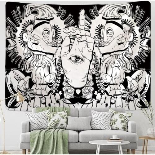 Psychedelic Black Cat Tapestry Wall Hanging Skull Death Hippie MOON WOLF Witchcraft Abstract Mystery TAPIZ Home Decor