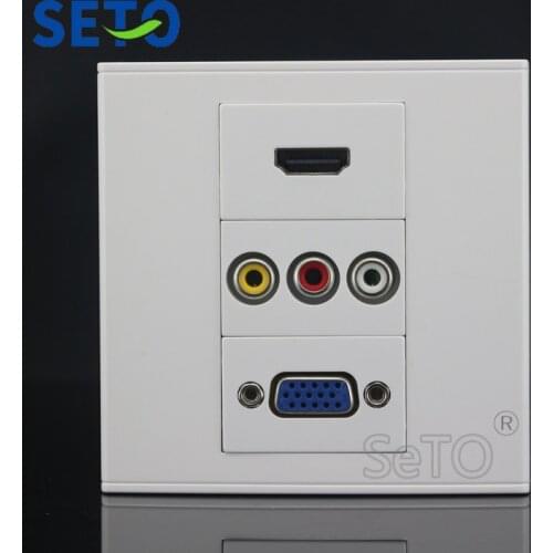 SeTo 86 Type RCA AV Audio + HDMI + VGA Connector Panel Wall Plate Socket Keystone Faceplate