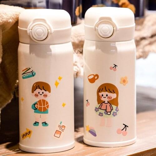 Cute Cartoon Learning Cup Spring Cup Wholesale 304 Stainless Steel Small Water Cup Ins Spring Cover Heat Preservation Cup Female