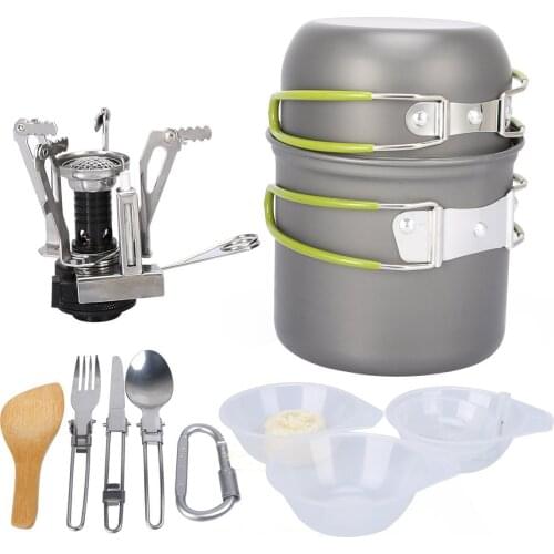 Outdoor Portable Camping Cookware Picnic Lightweight Aluminium Cooking Set for BBQ Outdoor Foldable Camping Pot with Gas Stove