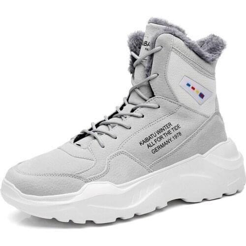 Outdoor Men Autumn Winter Warm Thick Dad Shoes High Top Ankle Snow Boots Causal Work Flats Non-slip Trekking Sneakers For Men