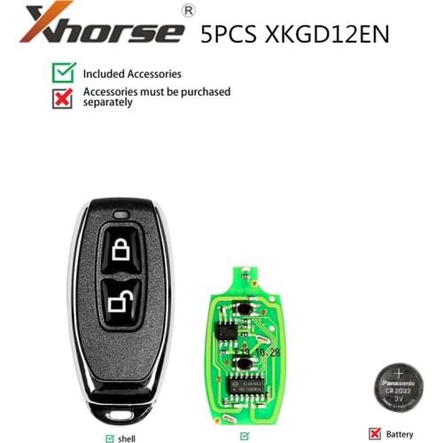 XHORSE Garage Wire Universal Remote Key Fob 2 Button for VVDI Key Tool, XKGD12EN 5PCS