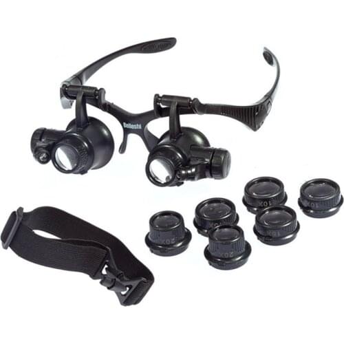 Headband 10X 15X 20X 25X Glasses Magnifier For Watchmaker Headband Magnifying Glass With LED Lights Black Watch Repair Magnifier