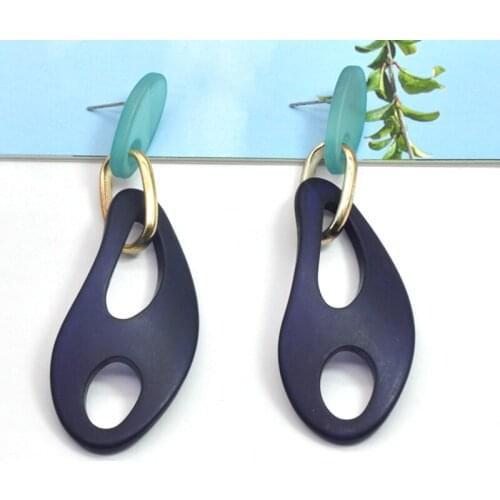 Vintage Acrylic Earrings For Women Statement Oval Hollow Navy Blue Drop Earrings 2020 Geometric Earings Female Wedding Jewelry
