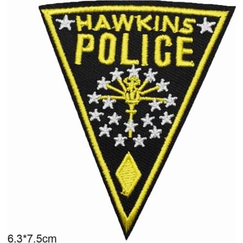 Yellow Hawkins Police Iron On Embroidered Clothes Patches For Clothing Stickers Garment Wholesale