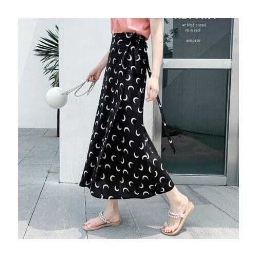 New Summer Punk Harajuku Moon Pattern Black A-line Skirt Chiffon Slit Skirt Gothic Female High Waist Long Skirt Streetwear