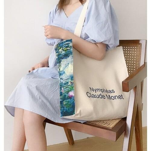 Women Canvas Shoulder Bag Love Philosophy Daily Shopping Bags Oil Painting Books Bag Thick Cotton Cloth Handbags Tote For Ladies