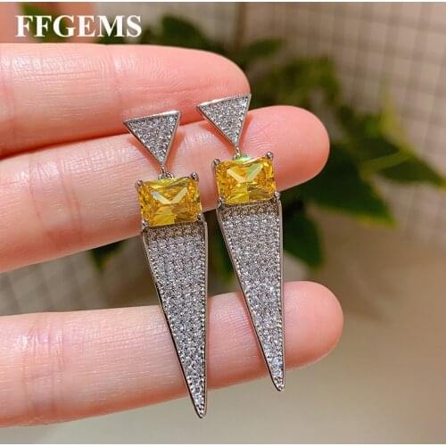 FFGems Brazilian Paraiba Emerald Tourmaline silver Earring Created Blue stone Square for Women Fine Jewelry wholesale Party Gift