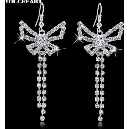 TOUCHEART Austrian Crystal Bowknot Earrings For Women Long Silver color Snowflake Tassel Earrings Fashion Jewelry Ser150122