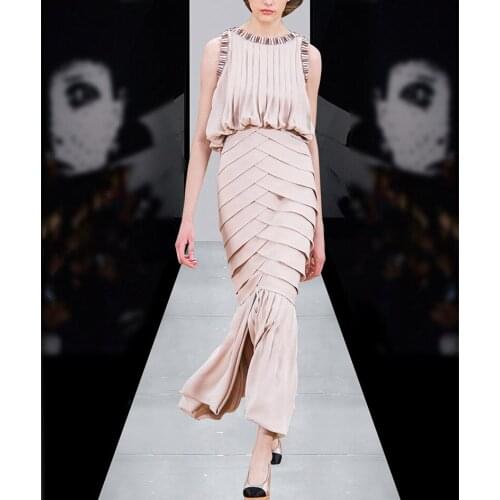 Lady Comfortable Chiffon Fishtail Dress Sets 2017 Summer Autumn Fashion Show Two Piece Set Sexy Womens Suit SO6777