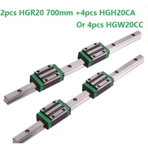 2pcs linear guide rail HGR20 700mm with 4pcs HGH20CA Or HGW20CC linear Carriage block for cnc router
