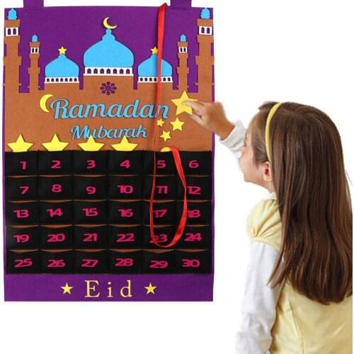 2021 Newest Ramadan Mubarak 30days Advent Calendar Hanging Felt Countdown Calendar For Kids Gifts Ramadan Decorations Supplies