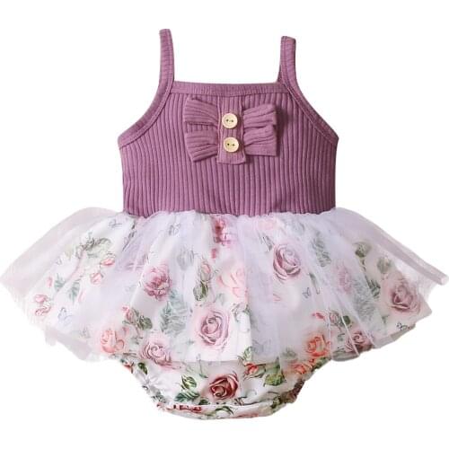 2021 Newborn Baby Girl Clothes Ripped Cotton Romper Sleeveless Strap Jumpsuit Floral Bodysuit Summer Clothes Childrens Clothing