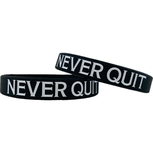 300pcs Motivational NEVER QUIT Silicone Bracelets Rubber Wristbands Free Shipping by DHL