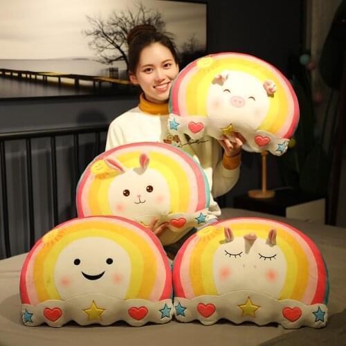 45x35cm plush rainbow animal toy pillow creative stuffed rainbow pillow with rabbit unicorn pig face kids toy home decor