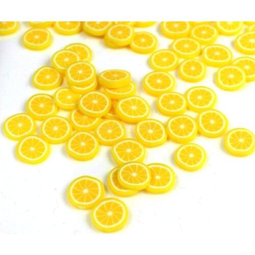 500pcs Lemon Polymer Clay Fruit Cane Slices10mmn Decoden Sweets Kawaii Scrapbooking Beads, Bright Citrus yellow Lemon
