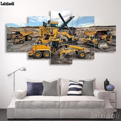 5d Diy Diamond painting Engineering Vehicle Excavator pattern Rhinestone 5D Diamond embroidery Mosaic Needlework Art 5 Piece set