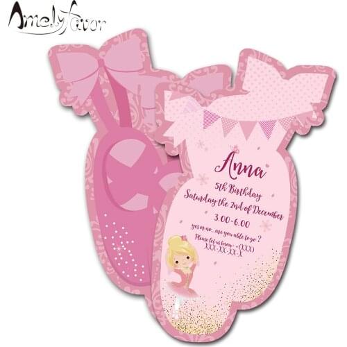 Ballet Theme Party Invitation Card Ballerinas Shoes Invitation Kids Event Birthday Party Decorations Supplies Custom-Made 16 PCS