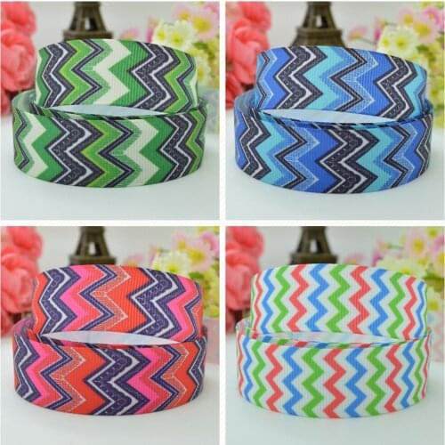 10 Yards 22mm 7/8" Rainbow Chevron Pretty Girls Printed grosgrain ribbon hair bow Headwear DIY hair accessories retail