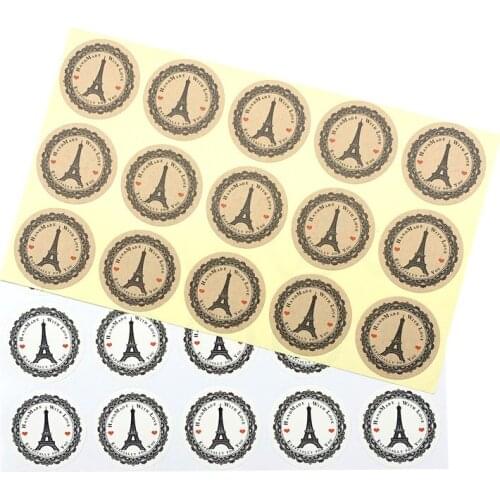 Free shipping 1000Pcs Round handmade with love tower sealing sticker Kraft Adhesive Labels Baking wedding party decoration