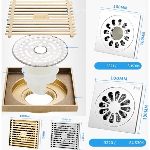 Stainless steel floor drainage shower drainage bath drainage odor trap shower drain 10 x 10cm