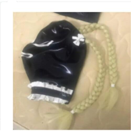 Fetish hood Latex Cat Mask Rubber fetish hood ponytail with Zip on Back Costumes Accessories for Party halloween