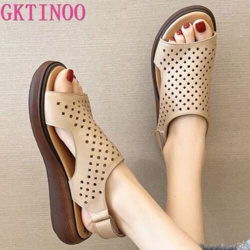 GKTINOO Womens Sandals Genuine Leather Platform Sandal 2021 Summer Thick Sole High Heels Ladies Sandal Summer Shoes For Women