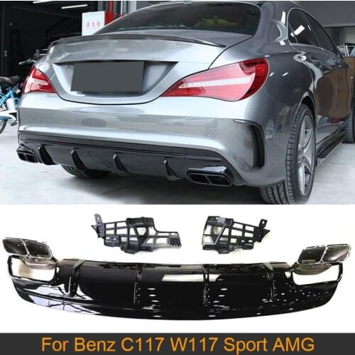 Carbon Fiber Rear Bumper Diffuser Lip for Mercedes Benz C117 W117 CLA200 CLA260 CLA45 AMG 2016-2019 Gloss Black Rear Diffuser