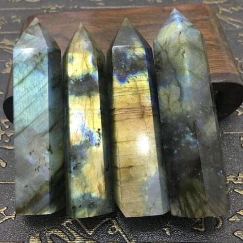 JX-LCLYL Natural Moonstone Labradorite Quartz Crystal Stone Point Healing Hexagonal Wand