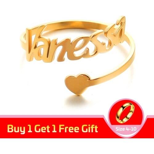 Personality Name Rings with Heart Shape Custom Any Name Anna Alex Carman Angel letter rings Adjustable Women Girls Jewelry Gifts